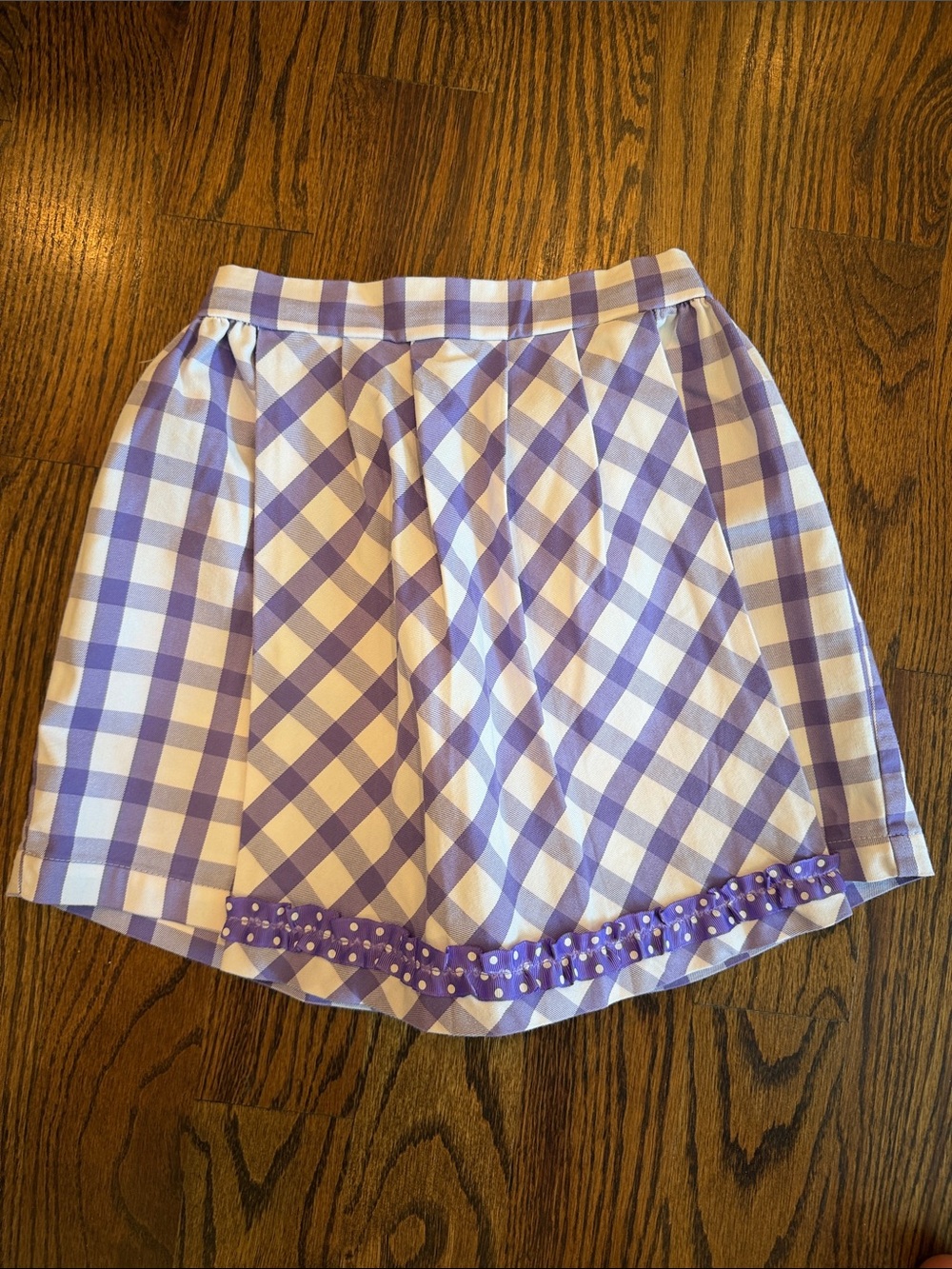 Girls' Purple Gingham Pleated Skort with Polka-Dot Ruffle